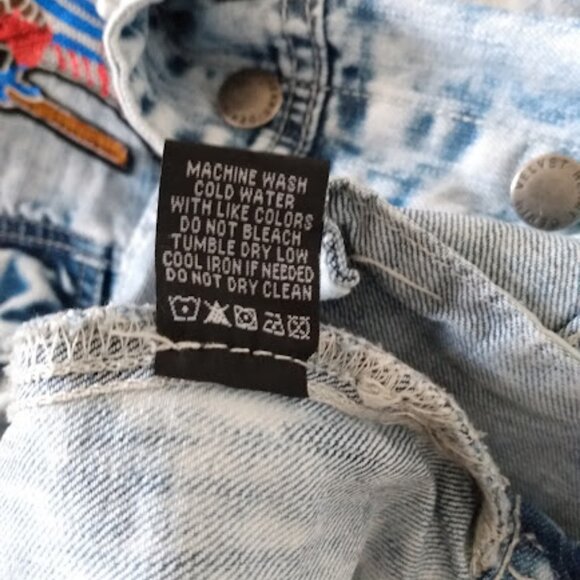 Velvet light Denim Jean Jacket with Sequin Patches Size M - Picture 8 of 12